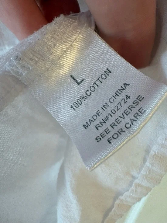 Grand & Greene White Sleeveless Tie Front Blouse Size L Boho Button Front Top - Picture 4 of 4